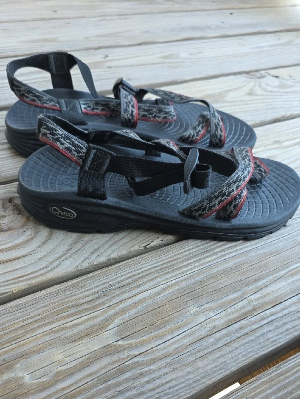 Chaco Men's Black Sandals with Gray and Red Strap Accents